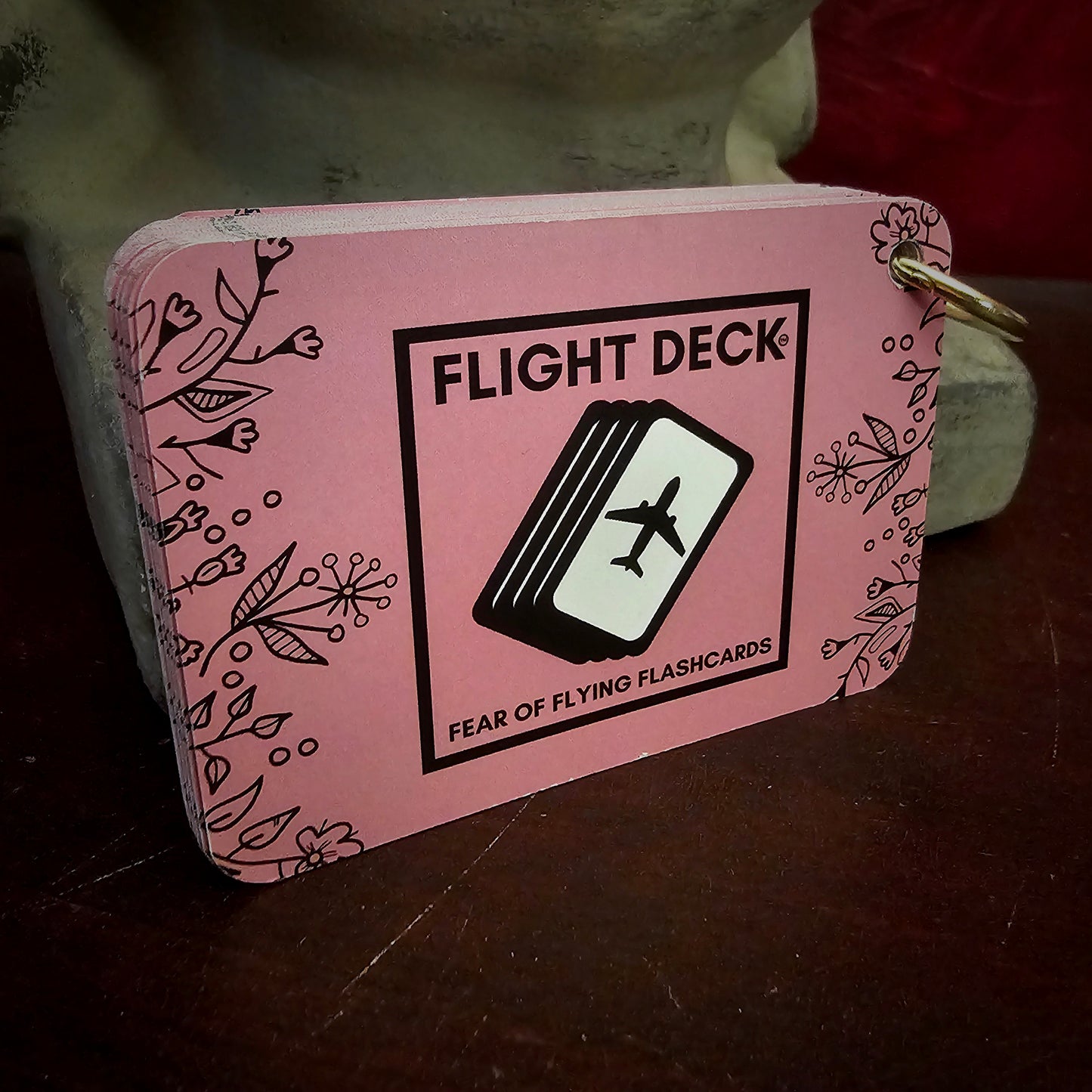 Flight Deck Fear of Flying Flashcards with Gold Ring Binder - TEA ROSE PINK