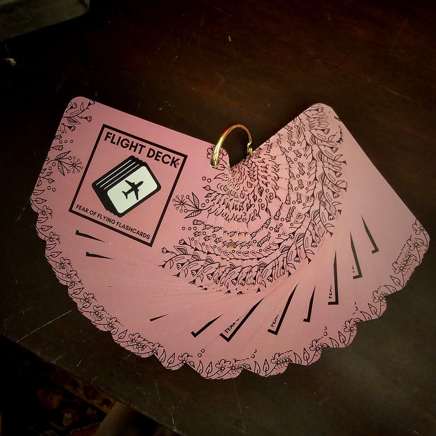Flight Deck Fear of Flying Flashcards with Gold Ring Binder - TEA ROSE PINK