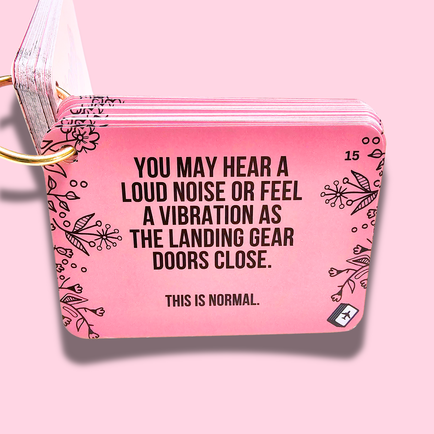 Flight Deck Fear of Flying Flashcards with Gold Ring Binder - TEA ROSE PINK