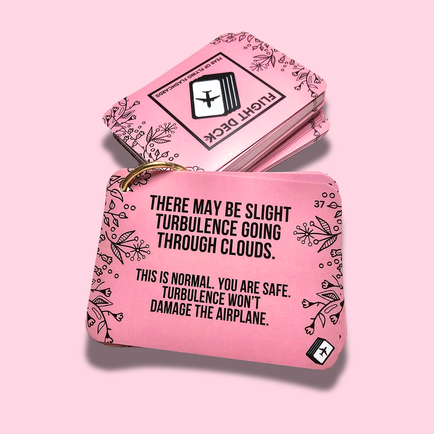 Flight Deck Fear of Flying Flashcards with Gold Ring Binder - TEA ROSE PINK
