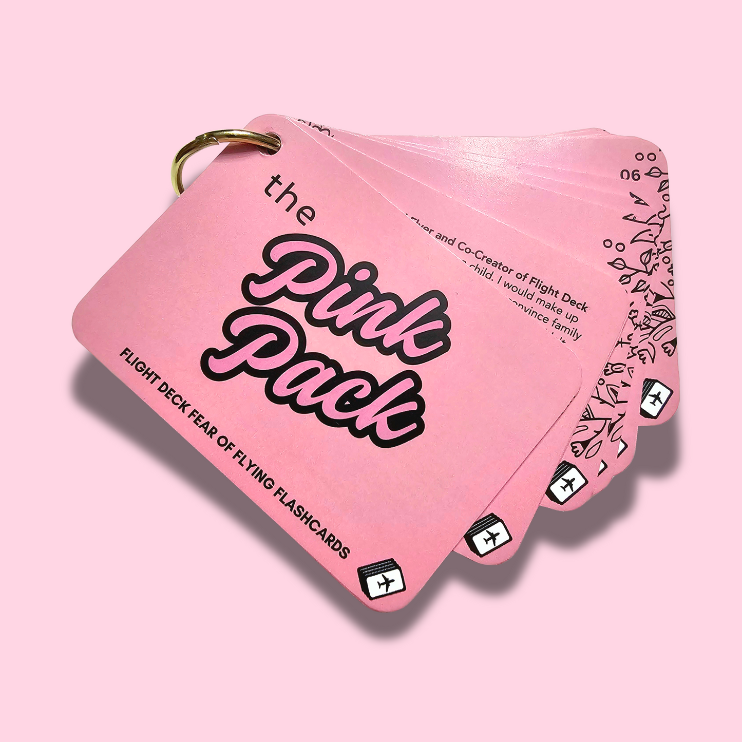 Flight Deck Fear of Flying Flashcards with Gold Ring Binder - TEA ROSE PINK DESIGN - Free Shipping