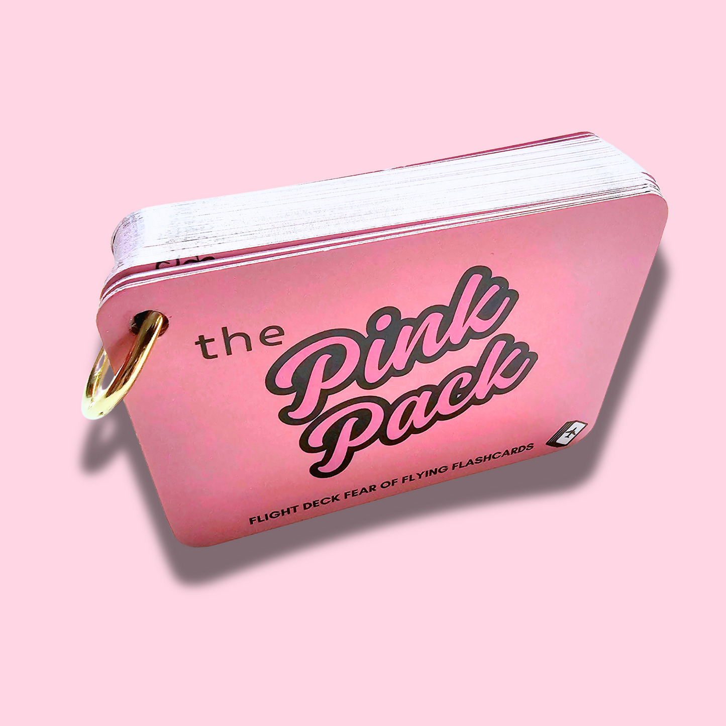 Flight Deck Fear of Flying Flashcards with Gold Ring Binder - TEA ROSE PINK