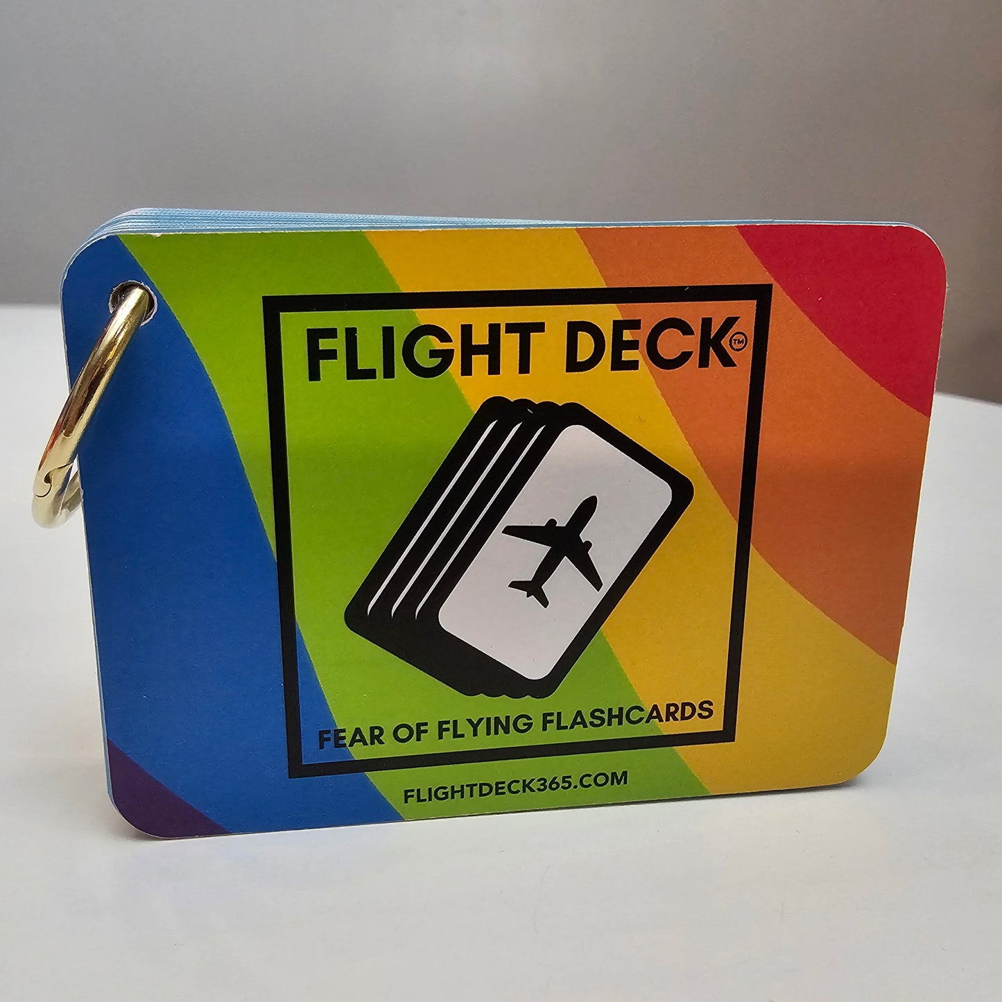 AA - RAINBOW LIMITED EDITION - Flight Deck Fear of Flying Flashcards Rainbow Design with Gold Ring Binder