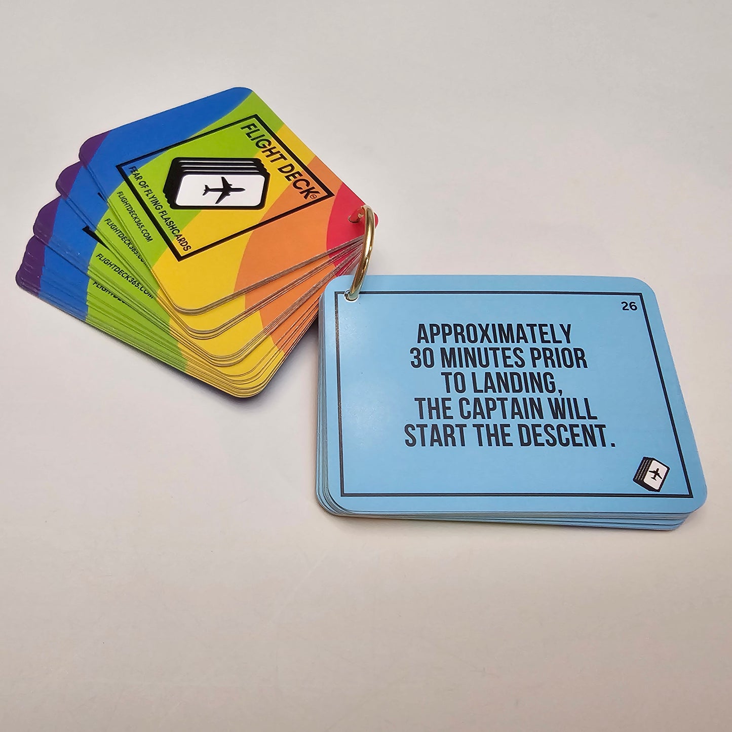 AA - RAINBOW LIMITED EDITION - Flight Deck Fear of Flying Flashcards Rainbow Design with Gold Ring Binder