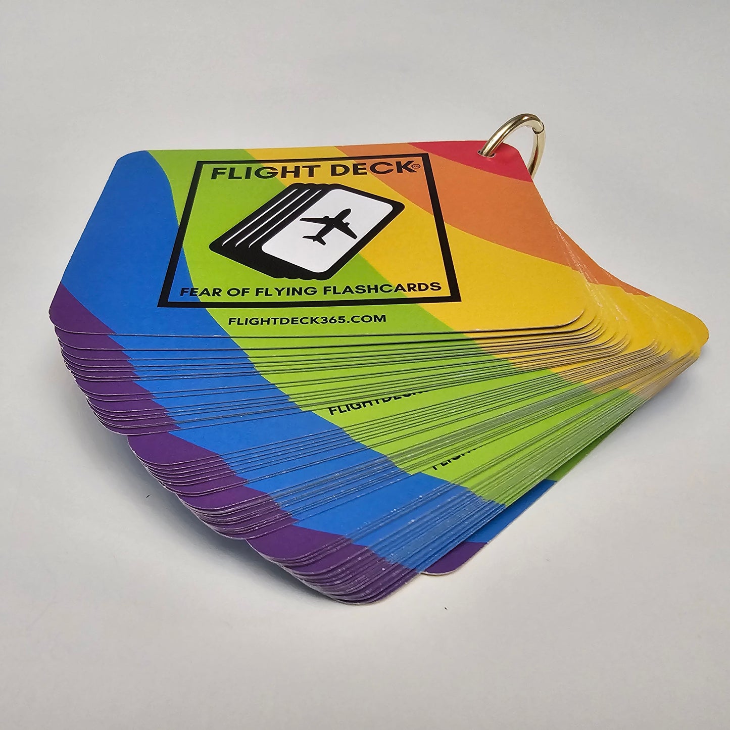 AA - RAINBOW LIMITED EDITION - Flight Deck Fear of Flying Flashcards Rainbow Design with Gold Ring Binder