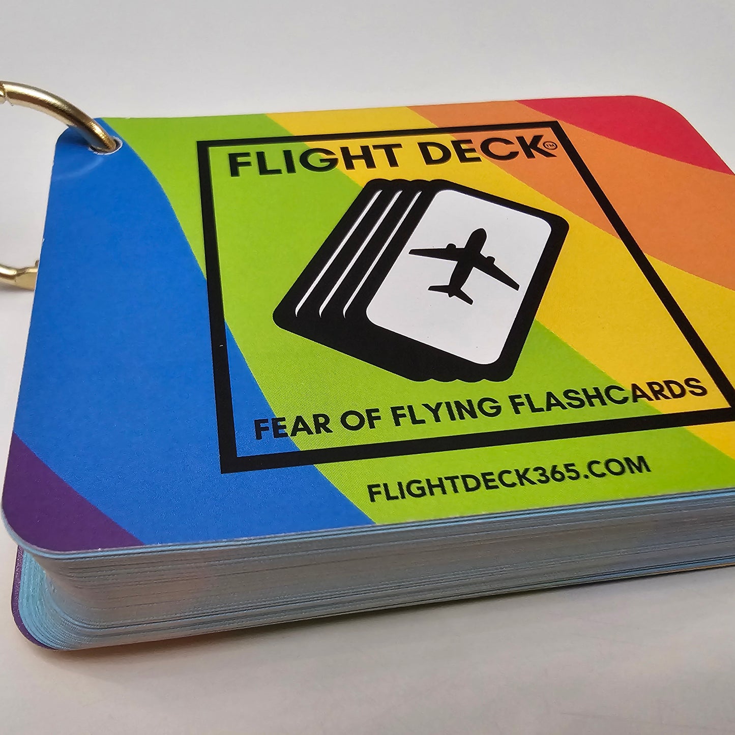 AA - RAINBOW LIMITED EDITION - Flight Deck Fear of Flying Flashcards Rainbow Design with Gold Ring Binder