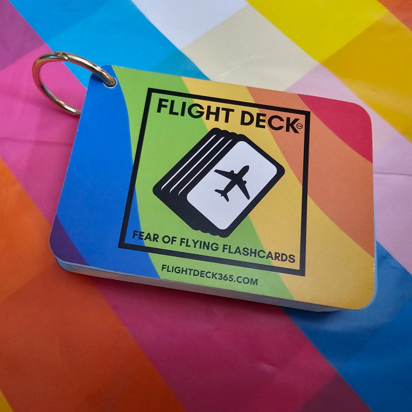 AA - RAINBOW LIMITED EDITION - Flight Deck Fear of Flying Flashcards Rainbow Design with Gold Ring Binder